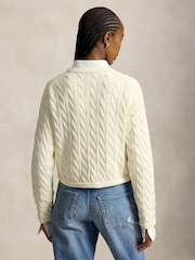 Polo Ralph Lauren Cream Rounded Nkit  Hem Cropped Cardigan - Image 4 of 4