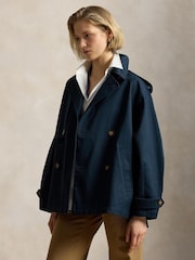 Polo Ralph Lauren Blue Heavy Cotton Cropped A-Line Trench Coat - Image 2 of 6