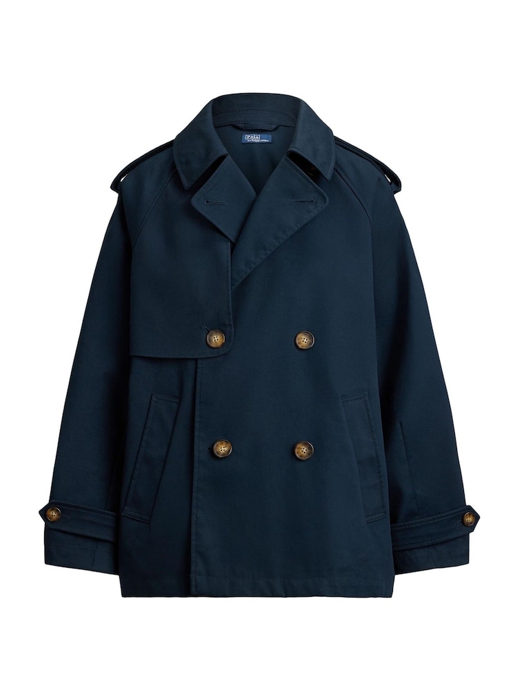 Polo Ralph Lauren Blue Heavy Cotton Cropped A-Line Trench Coat - Image 6 of 6