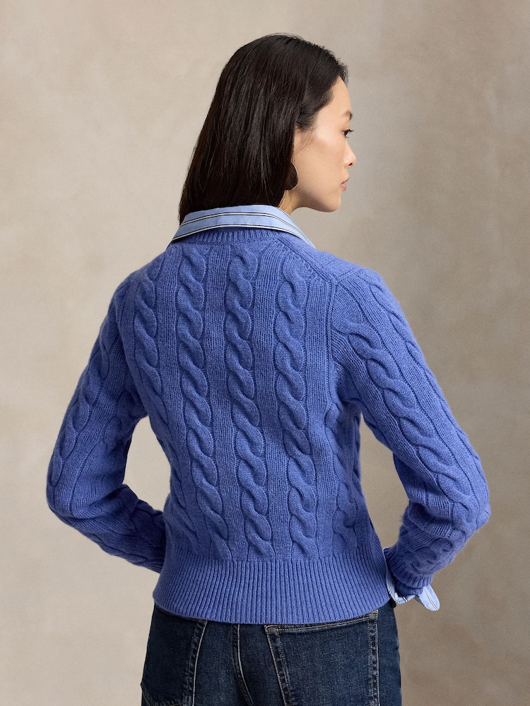 Polo Ralph Lauren Scallop Detail Cable Knit Round Neck Cardigan - Bilde 2 av 5