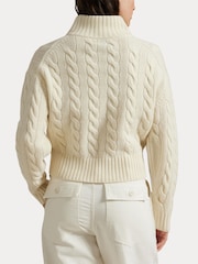 Polo Ralph Lauren Cream Cable Knit Quarter Zip Funnel Neck Sweater - Image 4 of 7