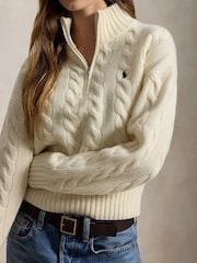 Polo Ralph Lauren Cream Cable Knit Quarter Zip Funnel Neck Sweater - Image 5 of 7