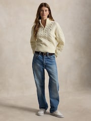 Polo Ralph Lauren Cream Cable Knit Quarter Zip Funnel Neck Sweater - Image 6 of 7