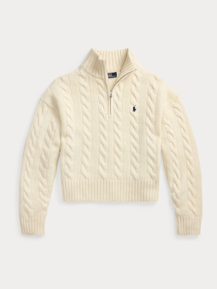 Polo Ralph Lauren Cream Cable Knit Quarter Zip Funnel Neck Sweater - Image 7 of 7