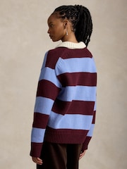 Polo Ralph Lauren Blue Heavy Knit Striped Rugby Jumper - Image 3 of 4