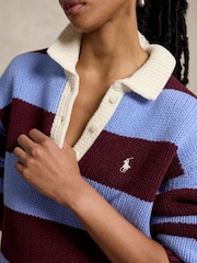 Polo Ralph Lauren Blue Heavy Knit Striped Rugby Jumper - Image 4 of 4