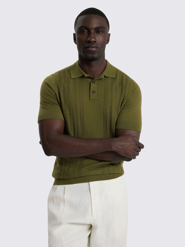 MOSS Green 3 Button Pointelle Polo Shirt - Image 1 of 4