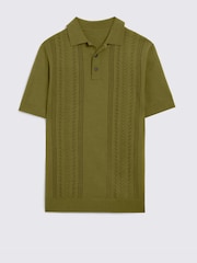MOSS Green 3 Button Pointelle Polo Shirt - Image 4 of 4