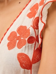 Monsoon Natural Rhea Embroidered Linen Blend Top - Image 4 of 5