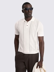 MOSS White 3 Button Pointelle Polo Shirt - Image 1 of 3