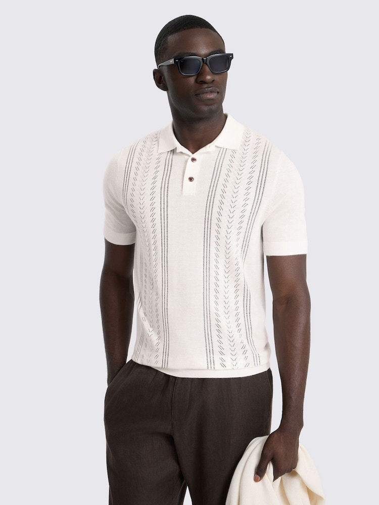 MOSS White 3 Button Pointelle Polo Shirt - Image 1 of 3