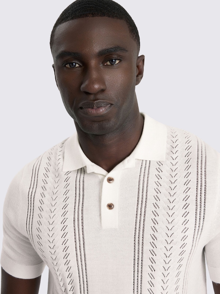 MOSS White 3 Button Pointelle Polo Shirt - Image 3 of 3
