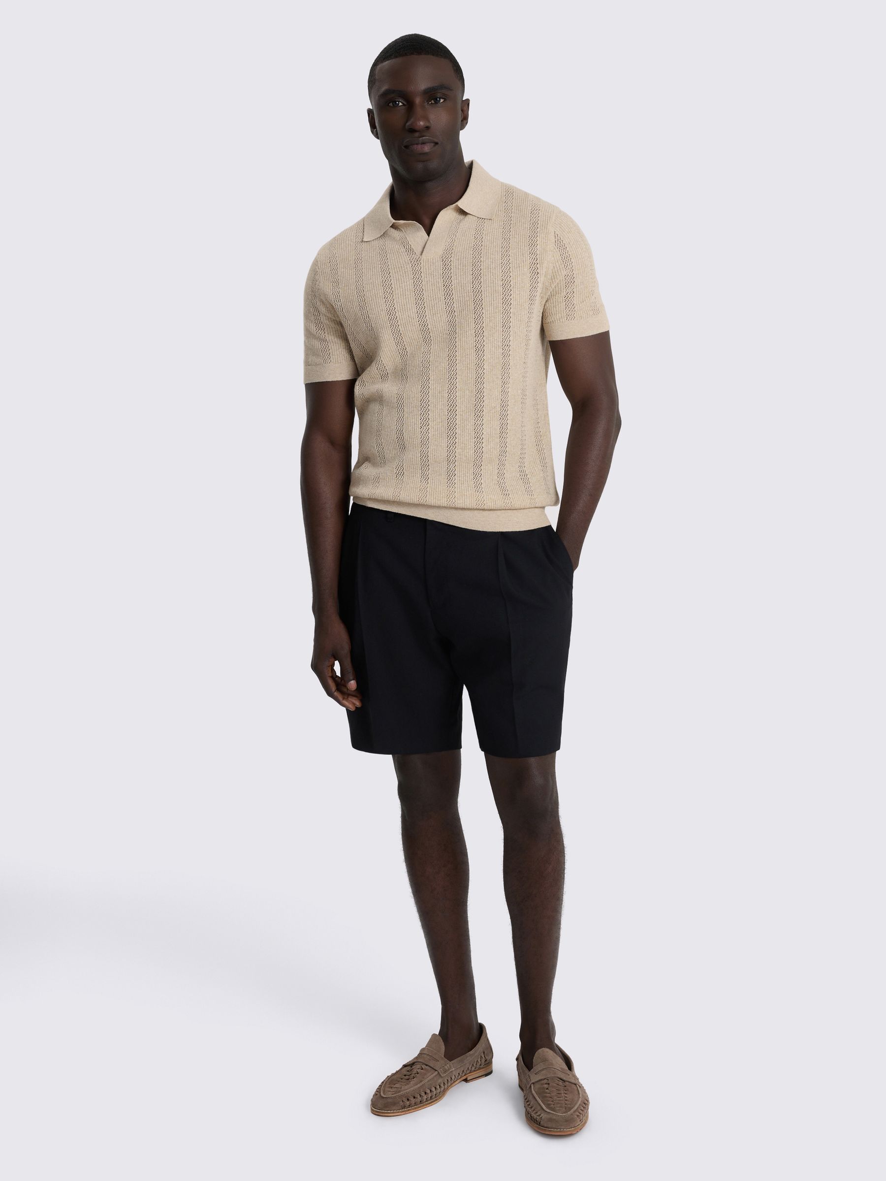 Buy MOSS Light Beige Pointelle Linen-Blend Skipper Polo Shirt from