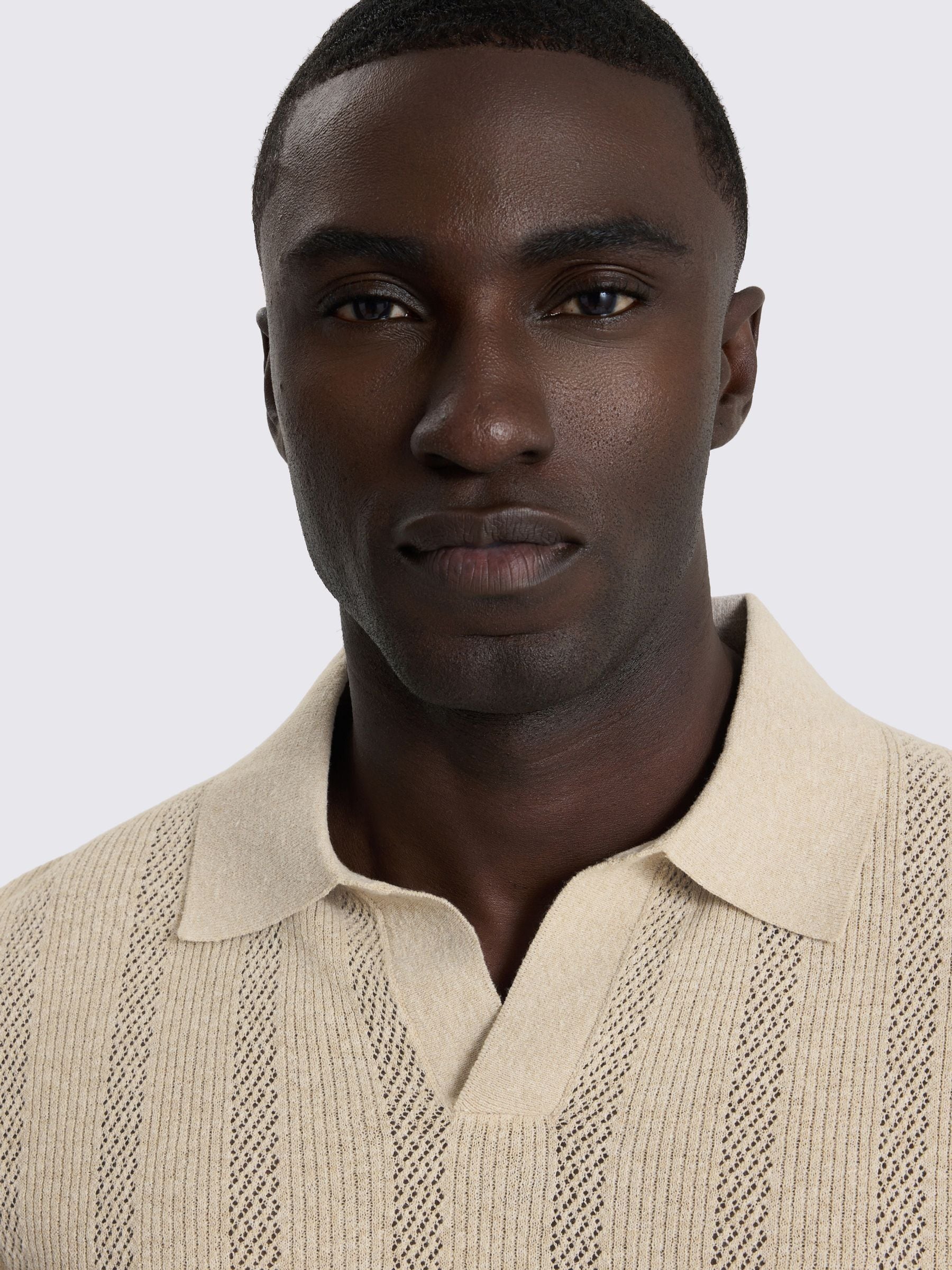 Buy MOSS Light Beige Pointelle Linen-Blend Skipper Polo Shirt from
