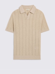 Natural - MOSS Linen Blend Pointelle Skipper Polo Shirt - Imagen 4 de 4