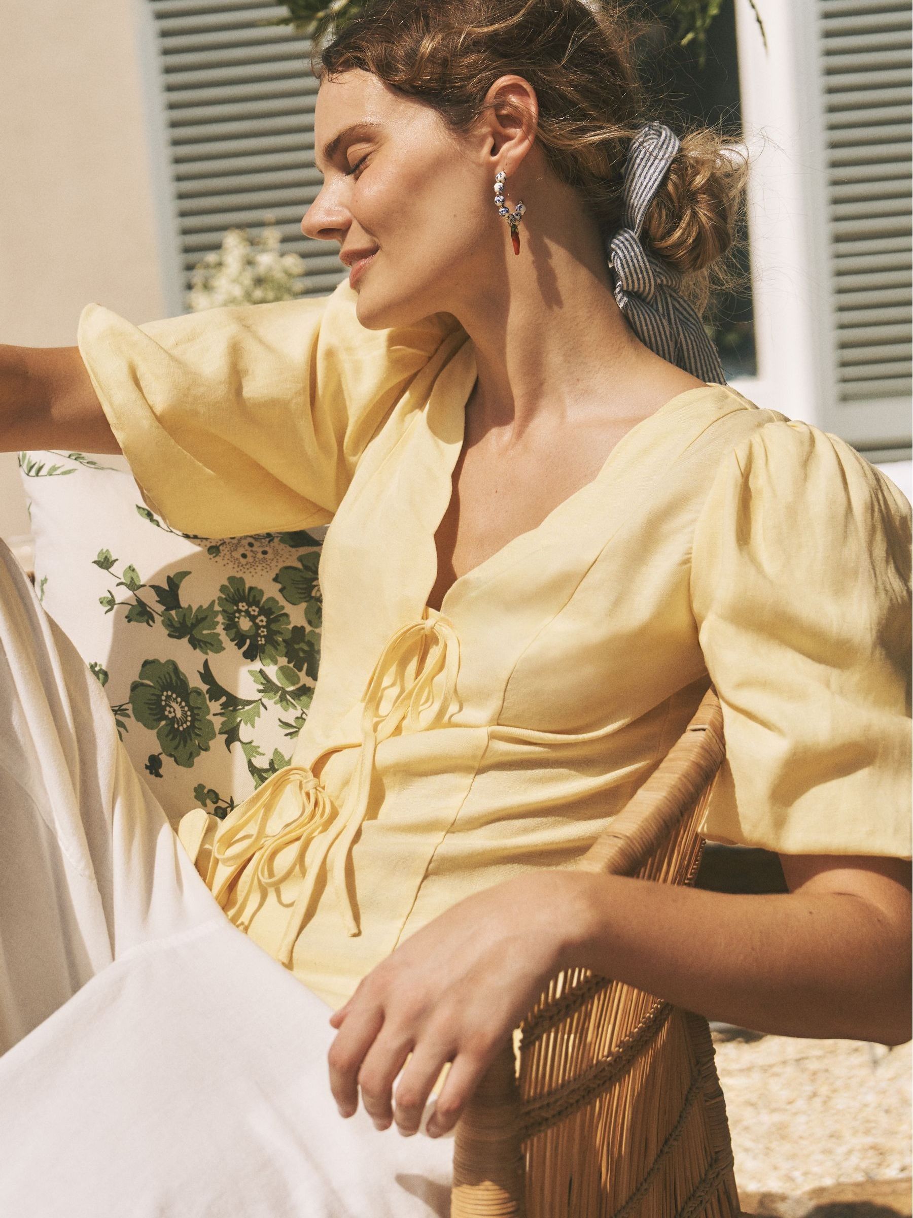 Buy Monsoon Yellow Willow Puff Sleeve Tie Front Top from Next USA