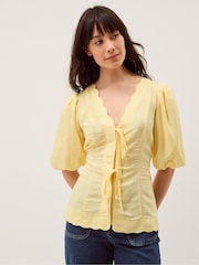 Monsoon Yellow Willow Puff Sleeve Tie Front Top - Image 1 of 5