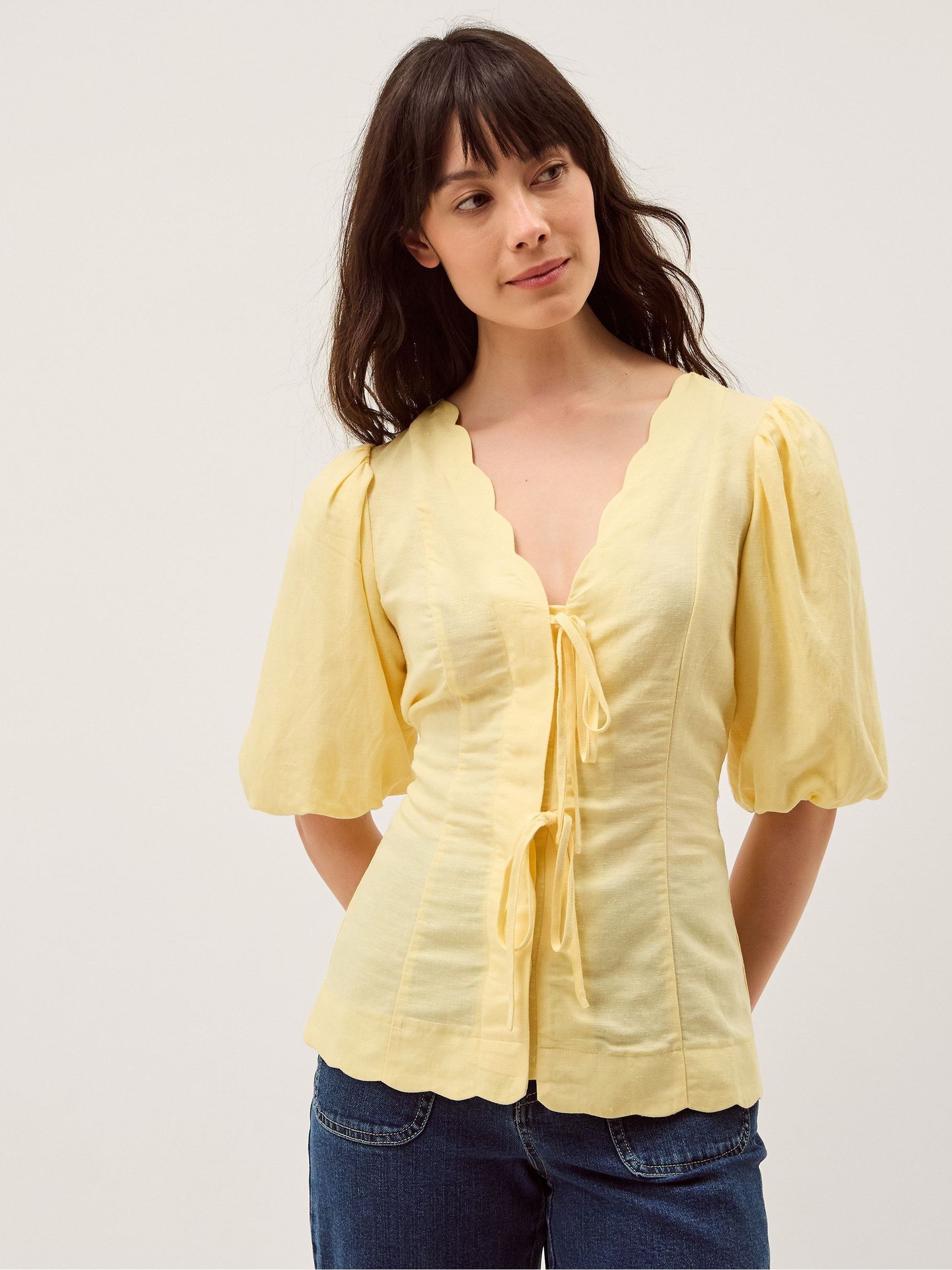 Buy Monsoon Yellow Willow Puff Sleeve Tie Front Top from the Next