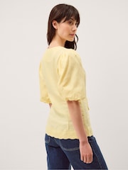 Monsoon Yellow Willow Puff Sleeve Tie Front Top - Image 3 of 5