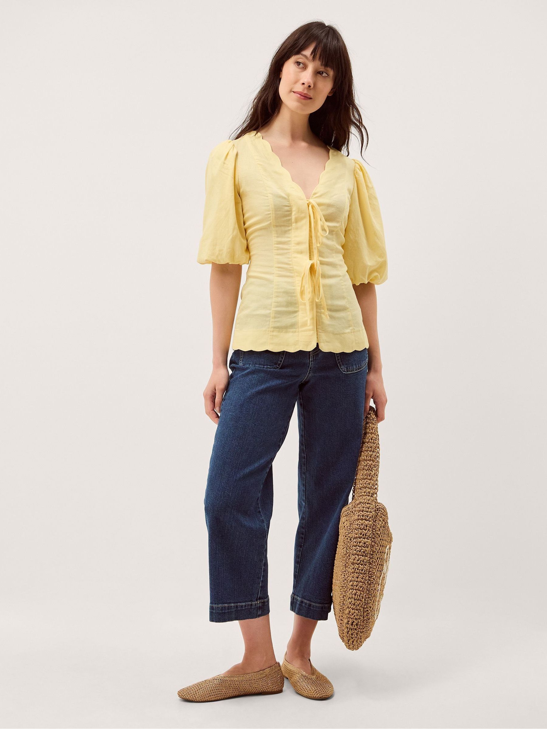 Buy Monsoon Yellow Willow Puff Sleeve Tie Front Top from Next USA