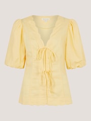 Monsoon Yellow Willow Puff Sleeve Tie Front Top - Image 5 of 5