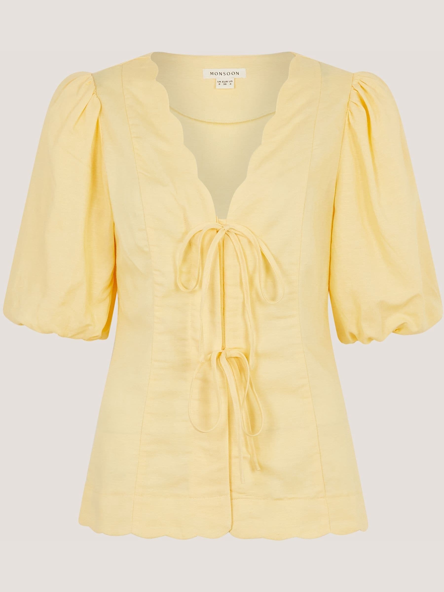Buy Monsoon Yellow Willow Puff Sleeve Tie Front Top from the Next