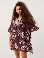Monsoon Mafalda Print Ruffle Mini Kaftan - Image 1 of 5