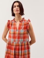 Monsoon Orange Cecily Check Print Tiered Midi Dress - Image 2 of 4