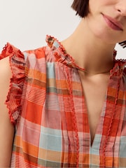 Monsoon Orange Cecily Check Print Tiered Midi Dress - Image 3 of 4