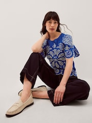 Monsoon Blue Keira Short Sleeve Embroidered Top - Image 1 of 5