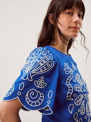Monsoon Blue Keira Short Sleeve Embroidered Top - Image 3 of 5