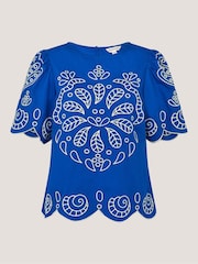 Monsoon Blue Keira Short Sleeve Embroidered Top - Image 5 of 5