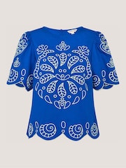 Monsoon Blue Keira Short Sleeve Embroidered Top - Image 6 of 6