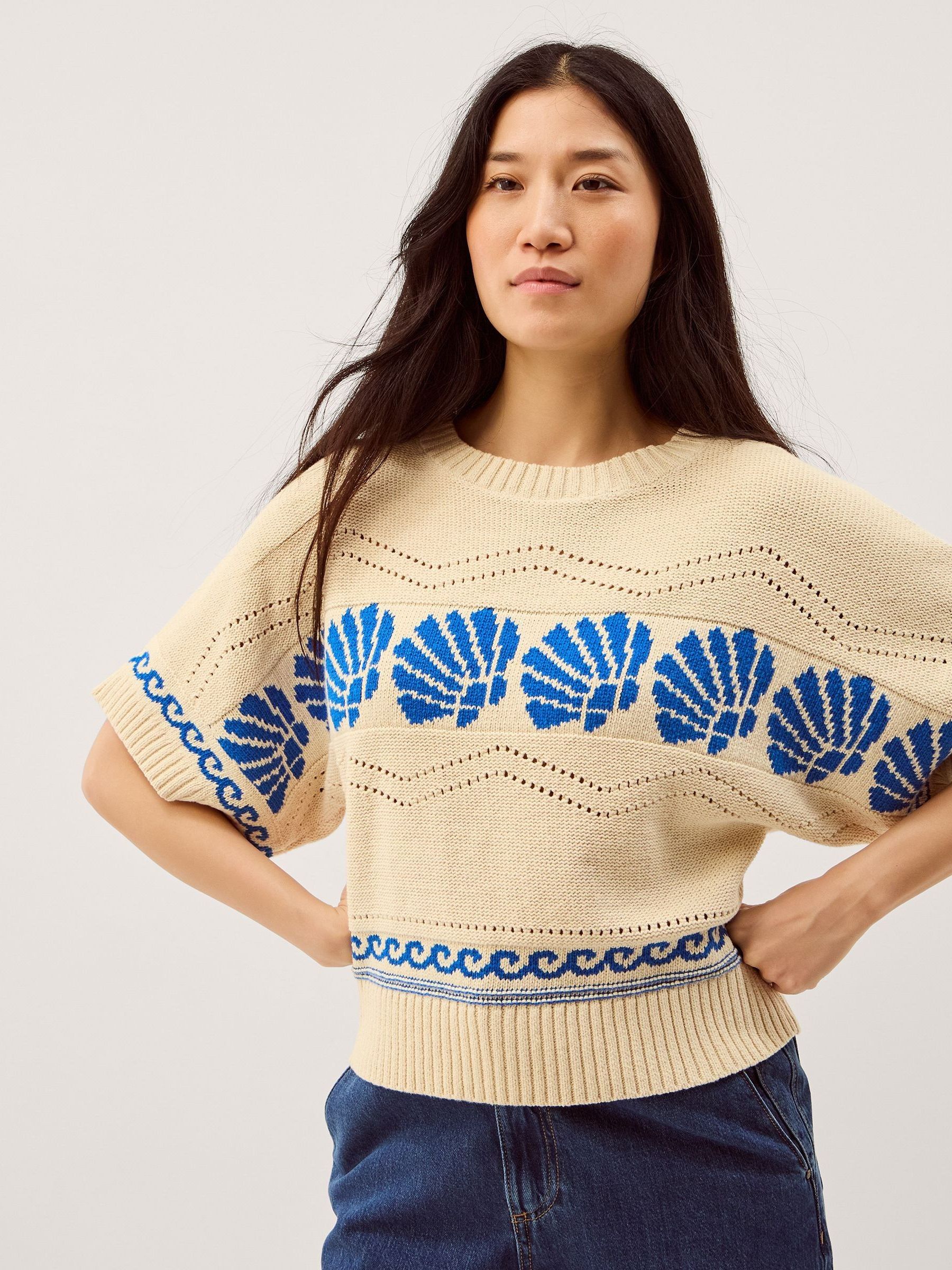 Buy Monsoon Cream & Blue Safi Shell Knit Jumper from Next USA