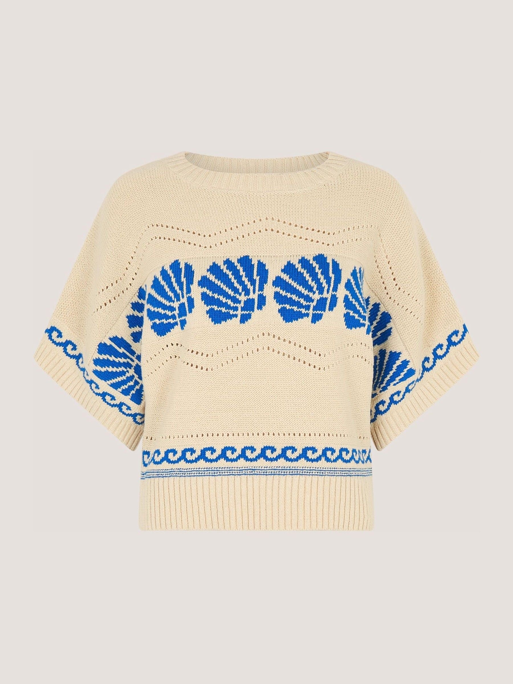 Buy Monsoon Cream & Blue Safi Shell Knit Jumper from Next USA