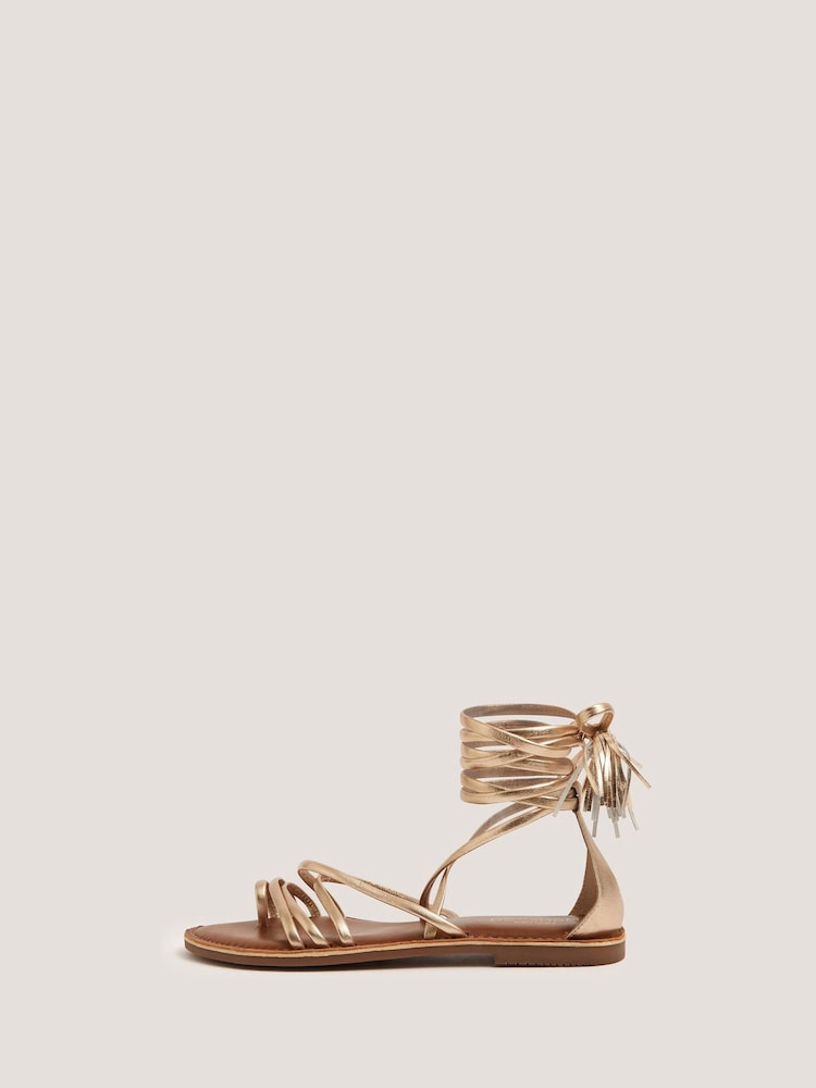 Monsoon Gold Gia Tassel Strap Leather Sandals - Image 1 of 3