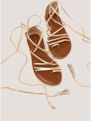 Monsoon Gold Gia Tassel Strap Leather Sandals - Image 3 of 3