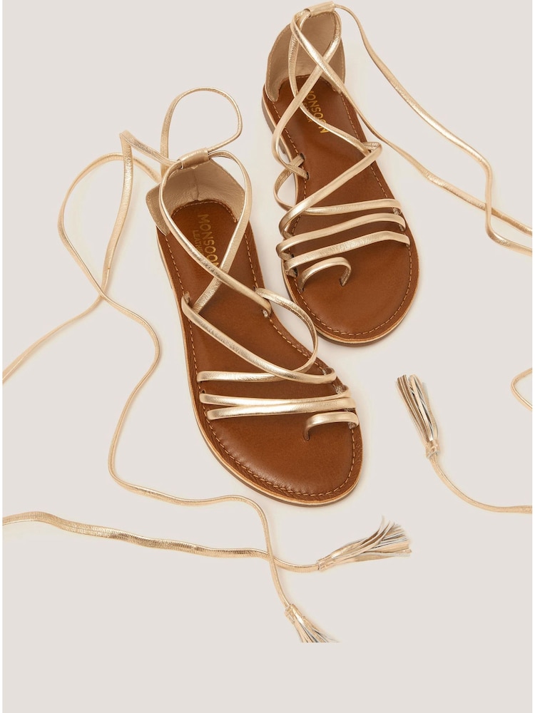 Monsoon Gold Gia Tassel Strap Leather Sandals - Image 3 of 3