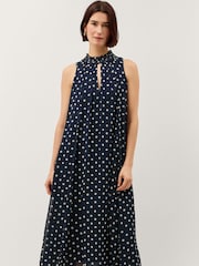Monsoon Blue Yaz Sleeveless Polka Dot Midi Dress - Image 4 of 4