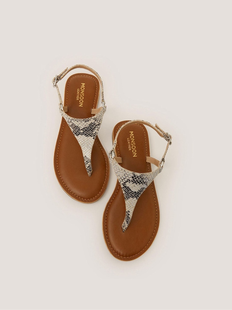 Monsoon Natural Immy Animal Print Leather Toe Post Sandals - Image 1 of 3