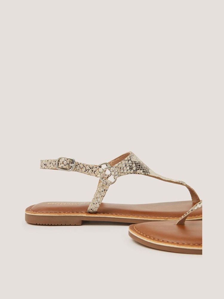 Monsoon Natural Immy Animal Print Leather Toe Post Sandals - Image 2 of 3