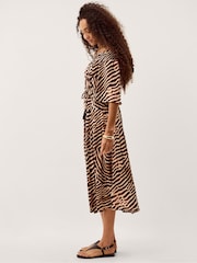 Monsoon Brown Annie Bardot Animal Print Midi Dress - Image 1 of 5