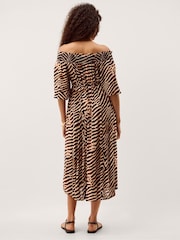 Monsoon Brown Annie Bardot Animal Print Midi Dress - Image 2 of 5