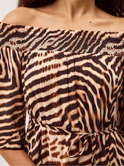 Monsoon Brown Annie Bardot Animal Print Midi Dress - Image 3 of 5