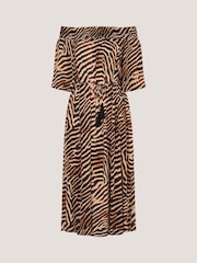 Monsoon Brown Annie Bardot Animal Print Midi Dress - Image 5 of 5