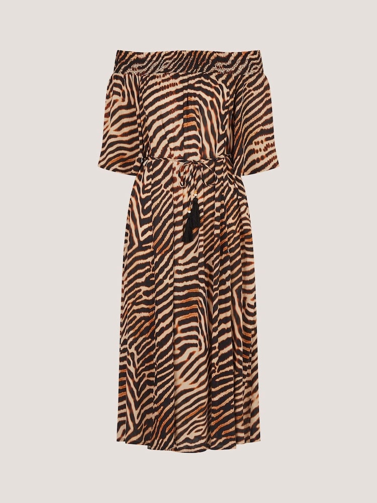 Monsoon Brown Annie Bardot Animal Print Midi Dress - Image 5 of 5 Monsoon Brown Annie Bardot Animal Print Midi Dress - Image 5 of 5