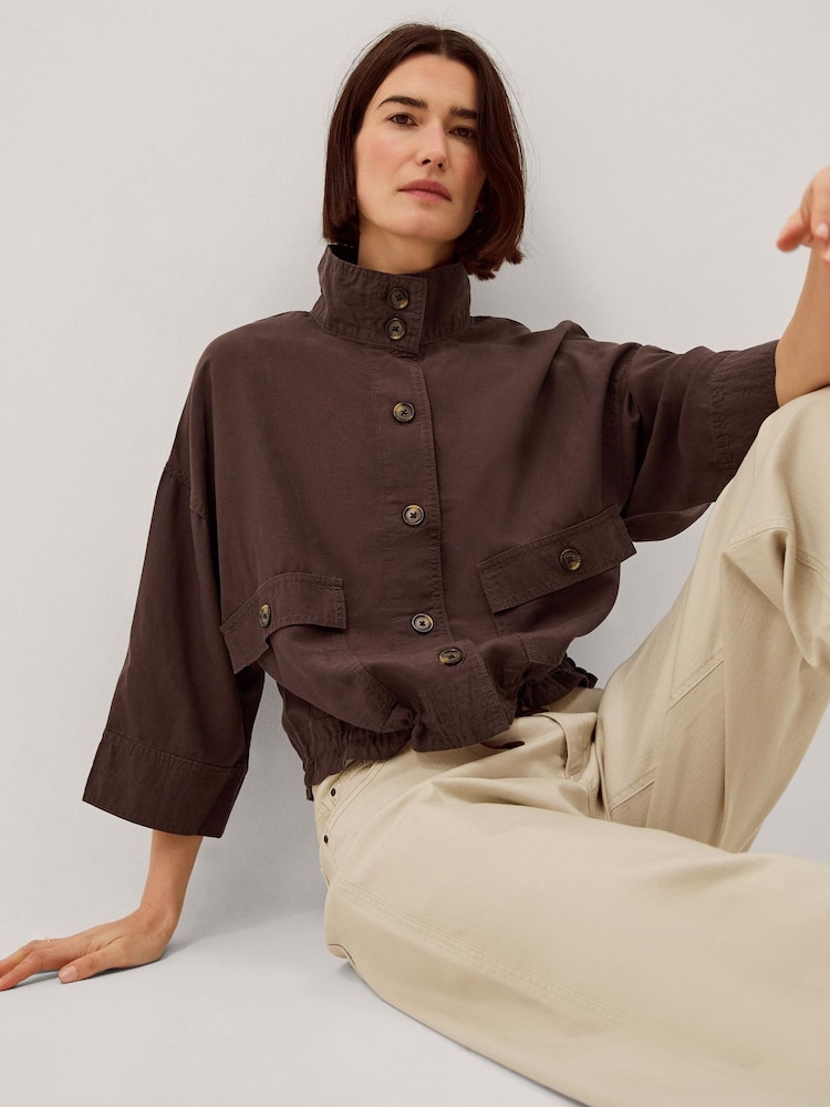 Monsoon Brown Marie Funnel Neck Linen Blend Jacket - Image 5 of 5 Monsoon Brown Marie Funnel Neck Linen Blend Jacket - Image 5 of 5