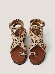 Monsoon Brown Ivy Leopard Print Crossover Leather Sandals - Image 1 of 3