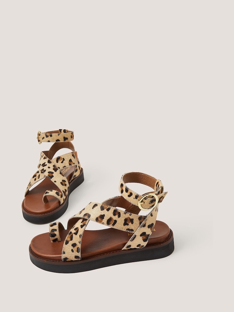 Monsoon Brown Ivy Leopard Print Crossover Leather Sandals - Image 2 of 3