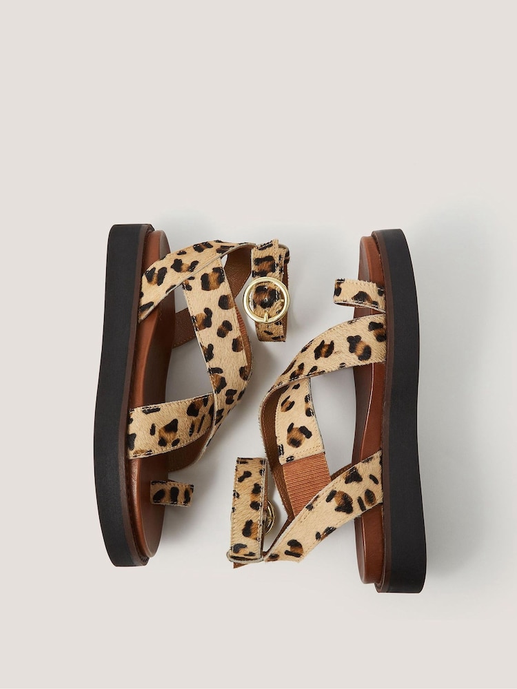 Monsoon Brown Ivy Leopard Print Crossover Leather Sandals - Image 3 of 3